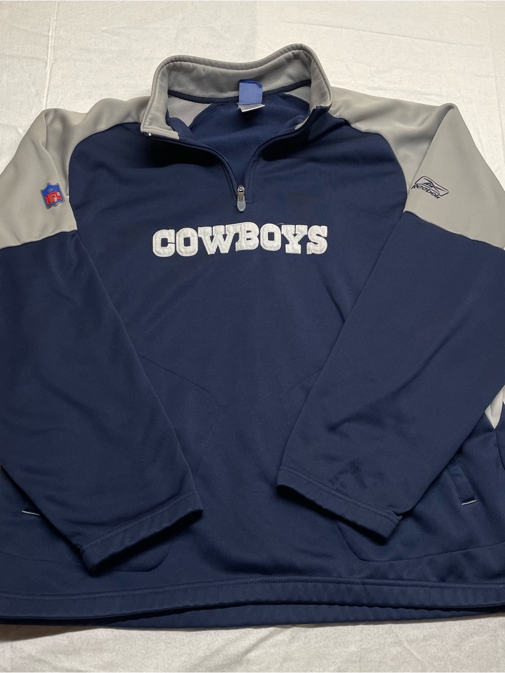 Reebok Cowboys Navy and Gray Quarter-Zip Pullover